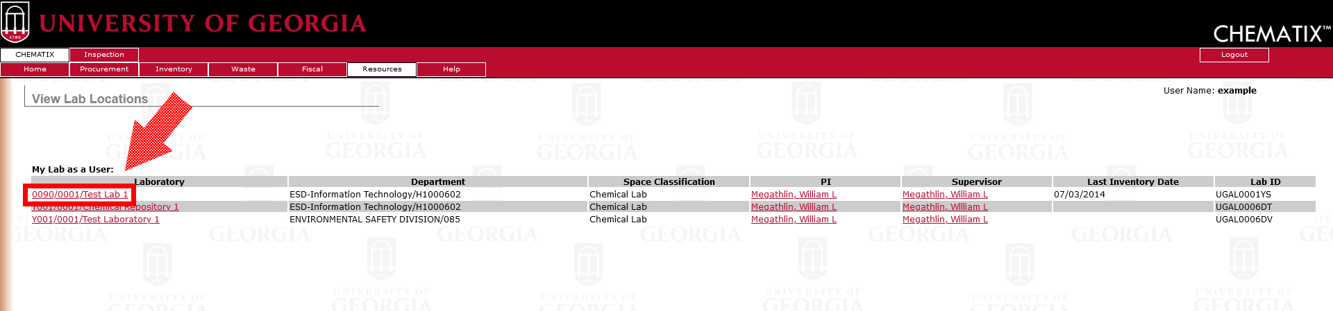 Chematix "View Lab Locations" page with a lab highlighted