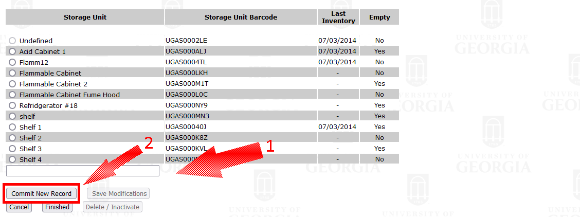 Chematix storage units with an input box for the storage unit name