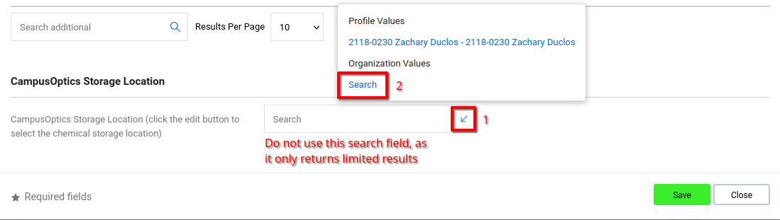 Edit Shipping popup with an arrow in a search box highlighted, then Search highlighted. The search field says "Do not use this search field, as it only returns limited results"