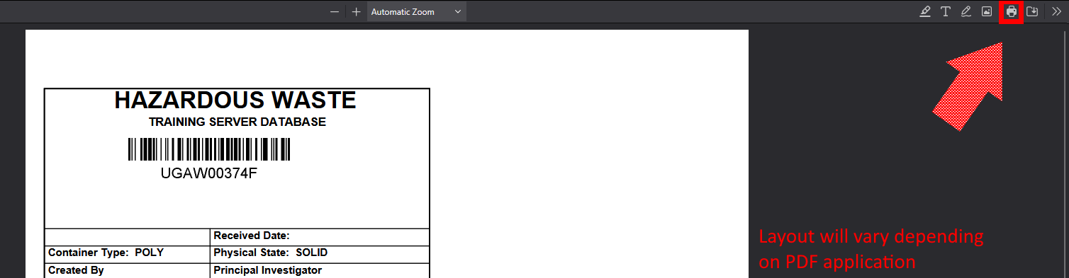 Printing a waste card PDF