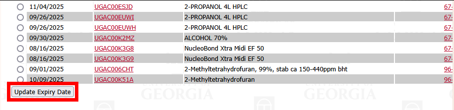 PEC Expiration Aging Report with Update Expiry Date highlighted (bottom of page)